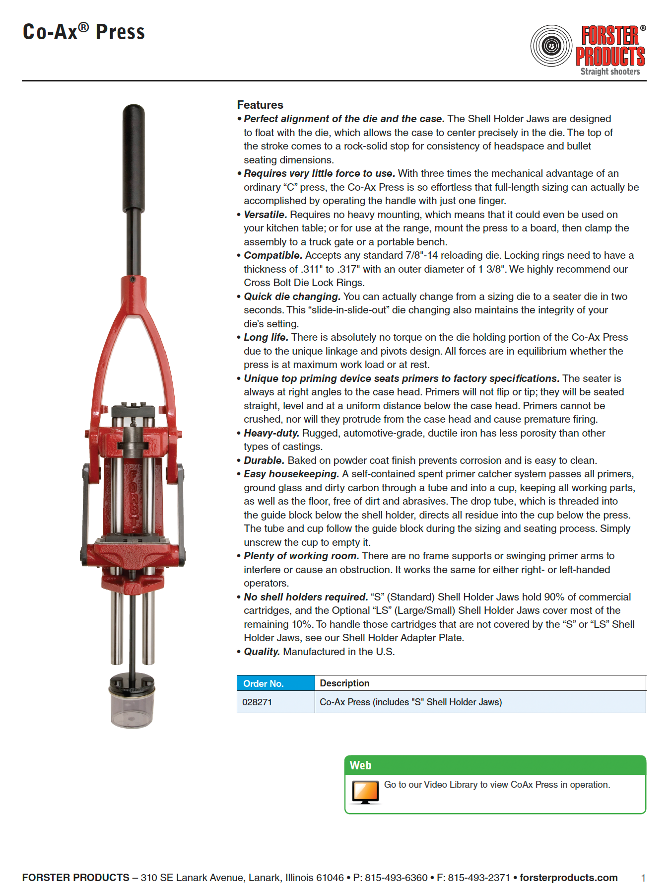 Forster - Co Ax Reloading Press With (S) Jaws (B5 Model)