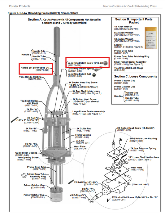 Forster Lock Ring Detent Screw for Forster Co Ax Press